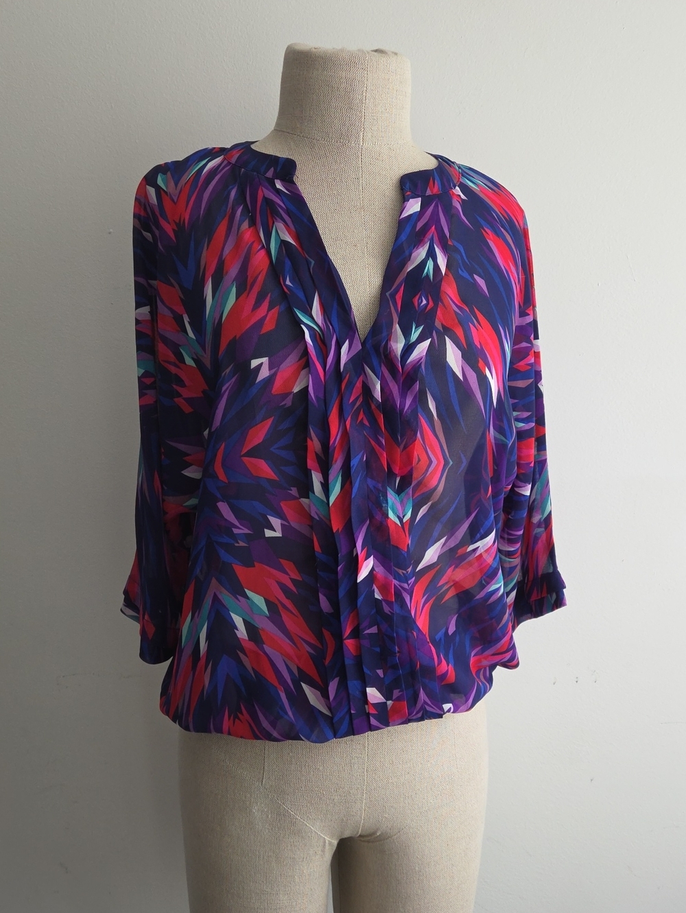 a.n.a Multicolor Geometric V-Neck Blouse - Purple & Pink & Teal - Picture 8 of 10
